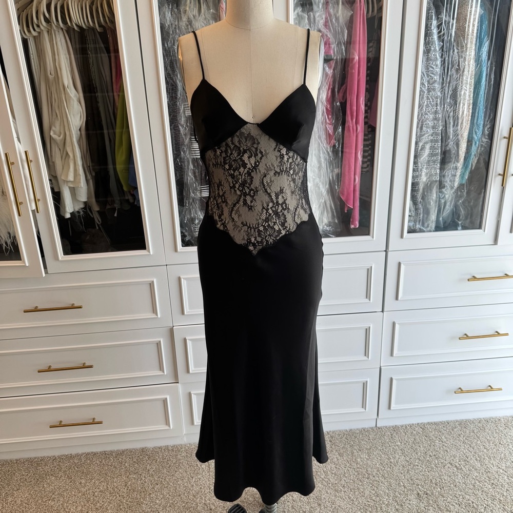 The Adamane Elegant Black Lace Slip Dress